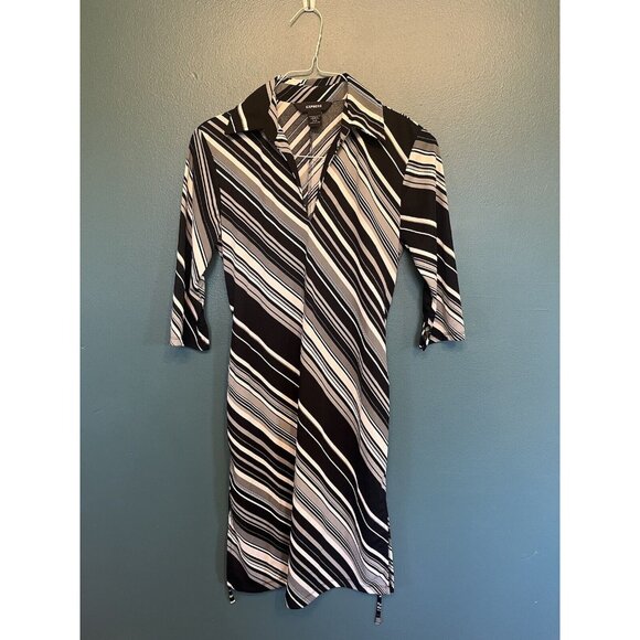 Vintage Y2K Express diagonal stripe dress with collar and waist tie size 5/6 - Picture 1 of 3